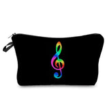 a black zipper bag with a colorful treble on it