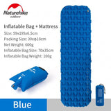 a close up of a blue inflatable bag and mattress