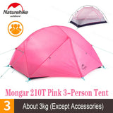 a pink tent with the words mor011 pk3 person tent