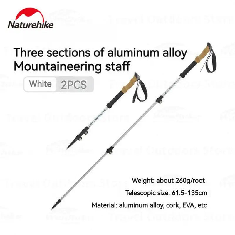 natureike three sections aluminum alloy mountaineering staff
