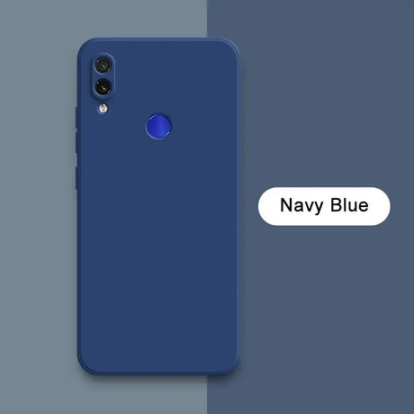 The navy blue iphone case is shown with the text navy blue