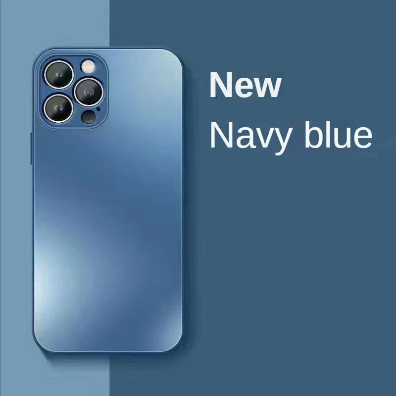 Navy blue smartphone with a triple-lens camera system.