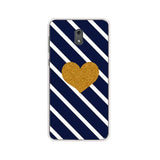 navy blue and white stripes with gold glitter heart case for samsung s4