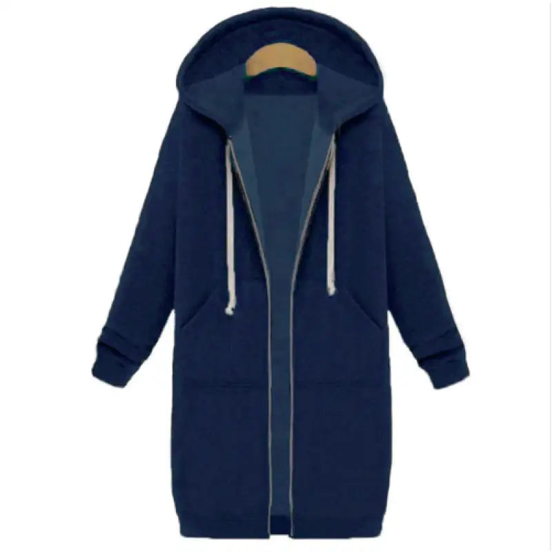 a navy blue hoodedie jacket with a hoodie