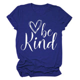 a navy t - shirt with the word’be kind’in white ink