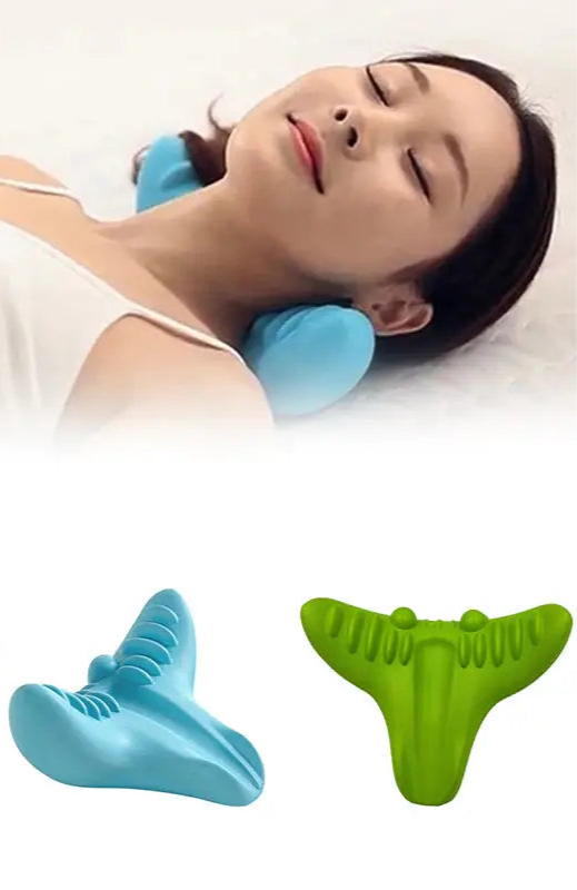 Neck and shoulder massage tool with curved prongs for pressure point relief.