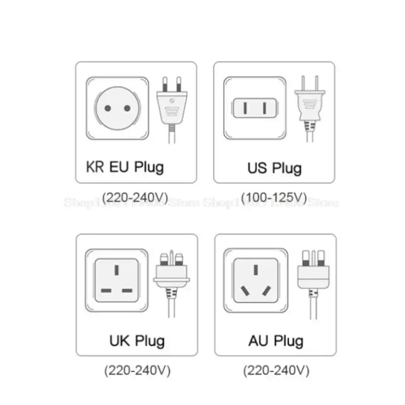 a close up of four different types of electrical plugs