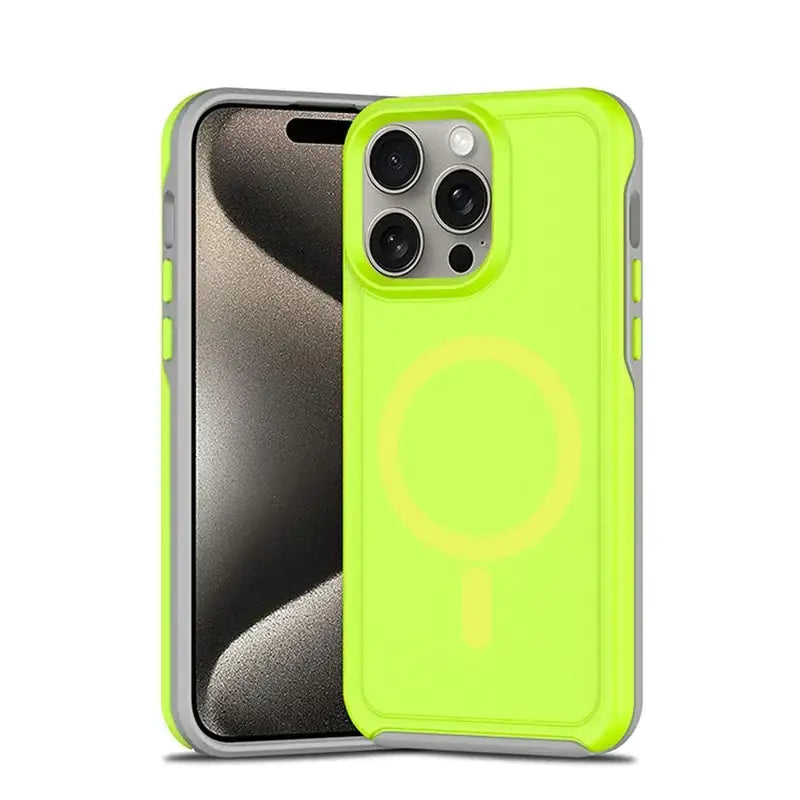 the neon green iphone case is shown with a white background