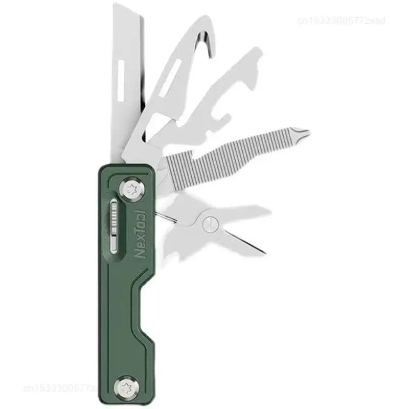 the green pocket knife with a knife and a knife