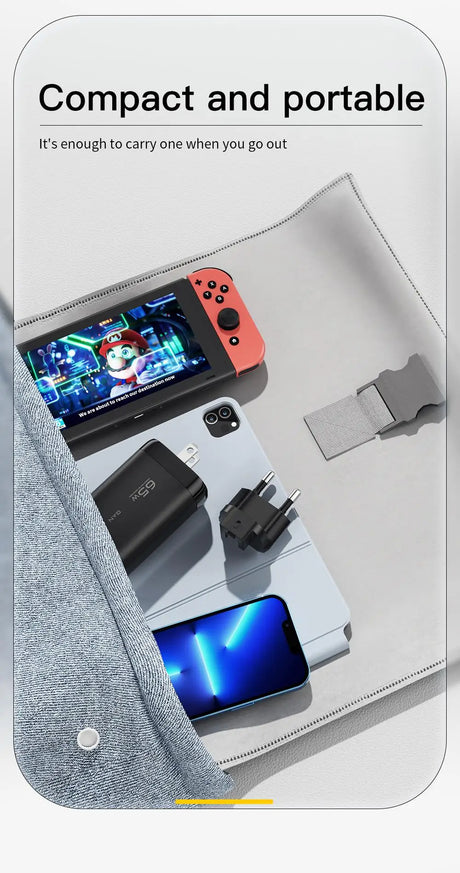 Nintendo Switch gaming console with red and blue Joy-Con controllers.