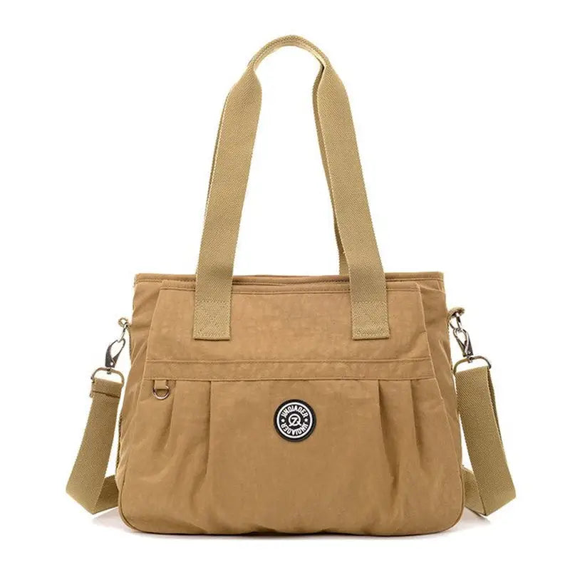 a tan colored bag with a small zipper