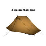 the north face tent with the text 3 season khakt