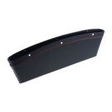 a black leather wallet with red stitching