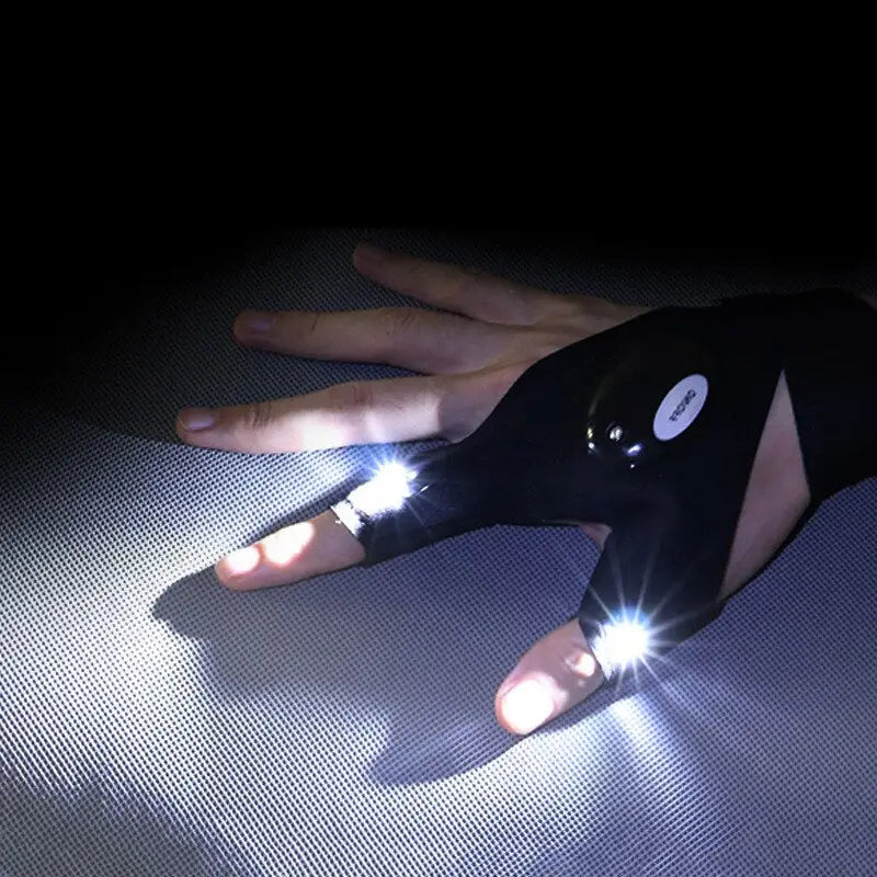 a hand holding a flashlight in the dark