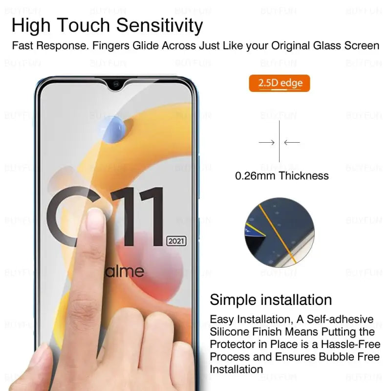 a hand holding a phone with the screen showing the screen glass screen protector