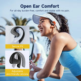 Open-ear wireless earbuds or headphones designed for comfort and secure fit during physical activities.