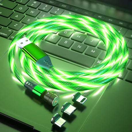 a green cable connected to a laptop