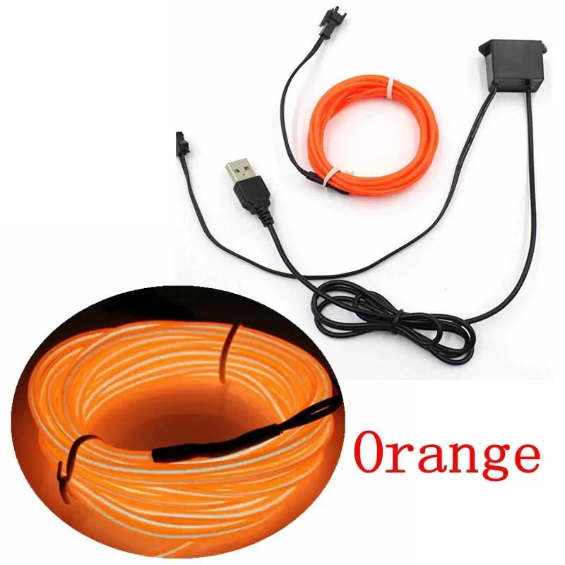 a close up of a orange cord with a usb cable