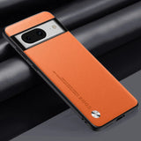 Orange and black smartphone with a distinctive camera module and leather-like back panel.