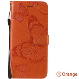 orange butterfly leather wallet case for samsung s9