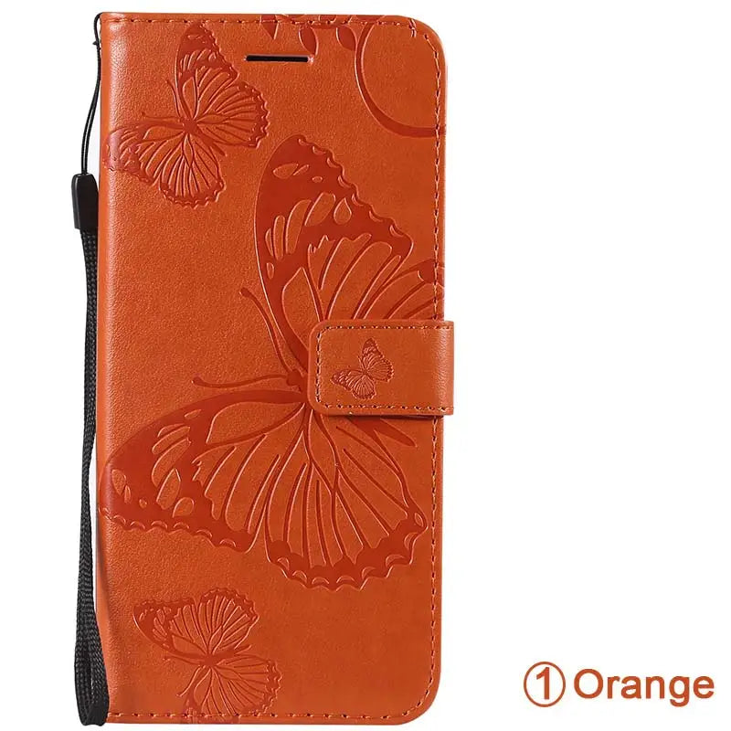 orange butterfly leather wallet case for samsung s9