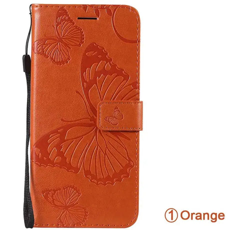 Orange butterfly leather wallet case for samsung s9