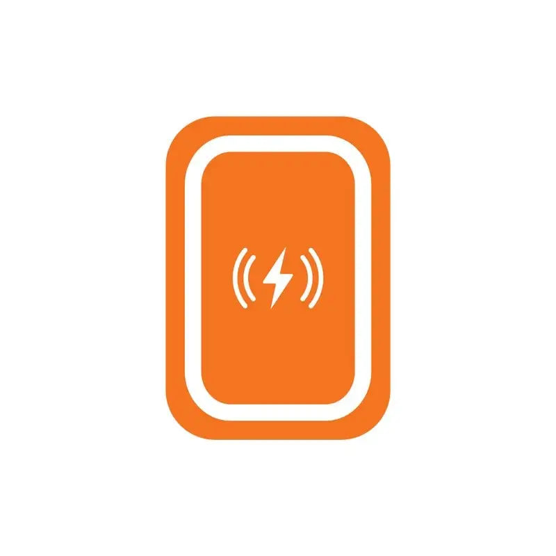 an orange button with a lightning symbol
