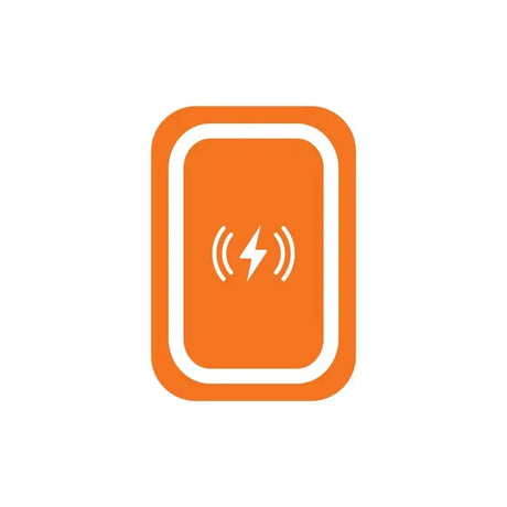 an orange button with a lightning symbol