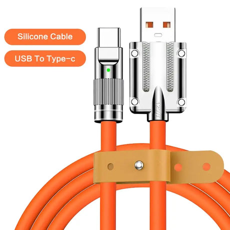 an orange cable with a white cable plug