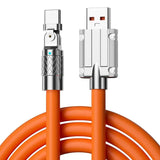 an orange cable with a white cable plug