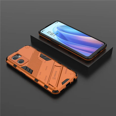 an orange iphone case with a built in the back