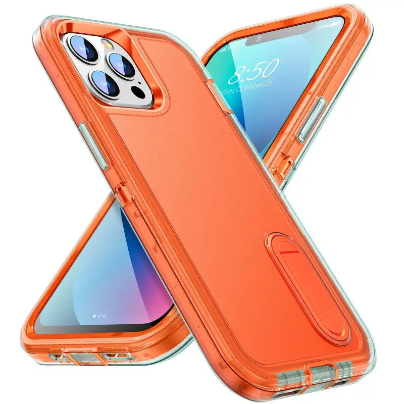 an orange iphone case with a clear back and a clear back