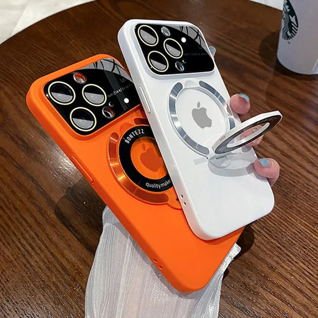 an orange iphone case with a white iphone