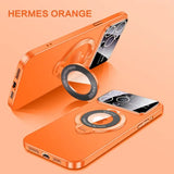 an orange iphone case with a ring on it