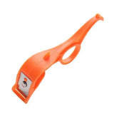 a orange plastic cutter with a white background