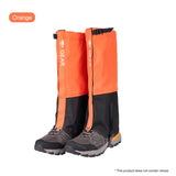 a pair of orange gaiters with black and grey trims