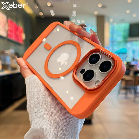 Orange-trimmed clear iPhone case.