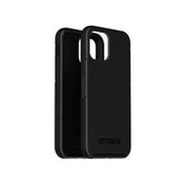 the back of a black iphone case with a black logo