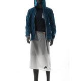 a close up of a mannequin wearing a skirt and a hoodie