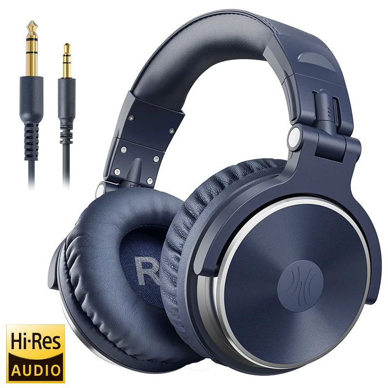 Over-ear headphones with a detachable audio cable featuring large ear cups and a folding design.