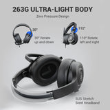 Over-ear headphones with a lightweight design and adjustable components.