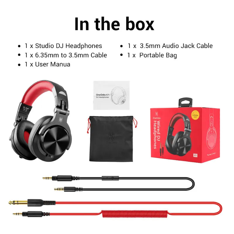 Professional-looking over-ear headphones with red and black color scheme.
