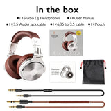 Over-ear headphones with silver earcups and a brown headband.