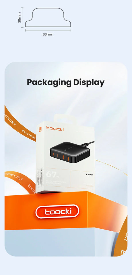 Packaging display for a Toocki electronic device, likely a charging hub or adapter.