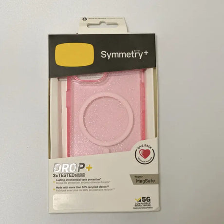 Packaging of a pink phone case with a yellow circle