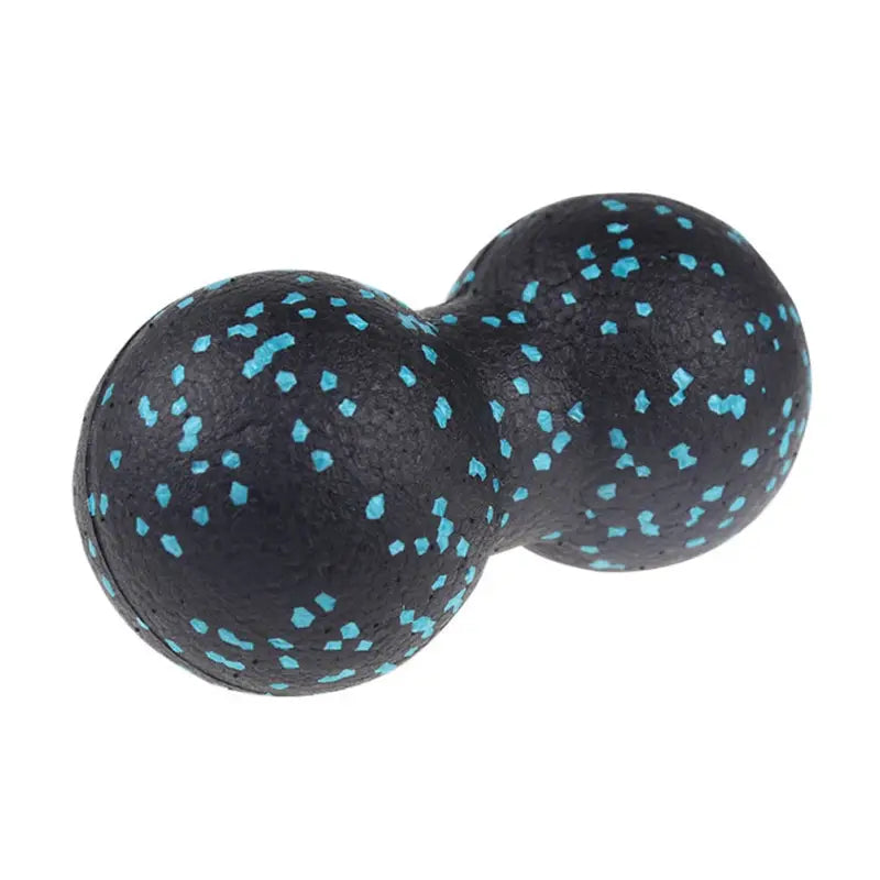 a pair of black and blue polka doted balls
