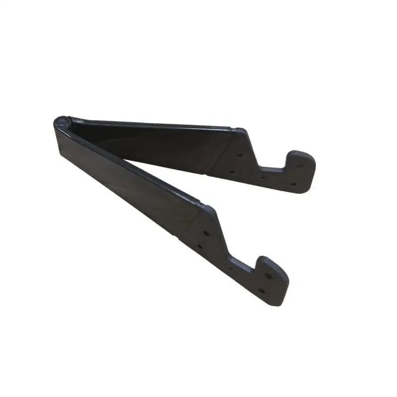 a close up of a pair of black metal brackets on a white background