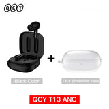 A pair of black earphones with a clear case and a red box