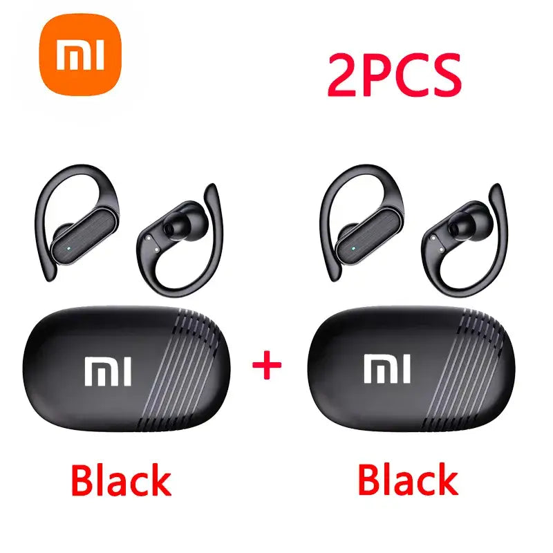 a pair of black and red earphones with the same logo