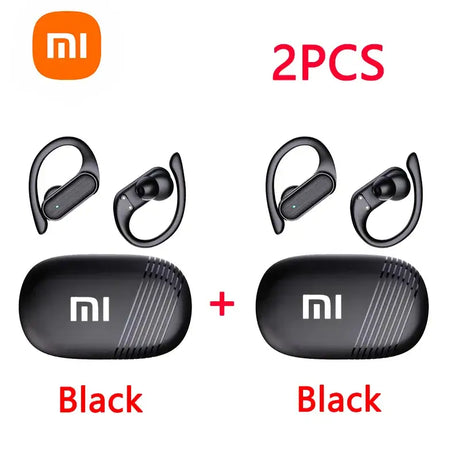 A pair of black and red earphones with the same logo